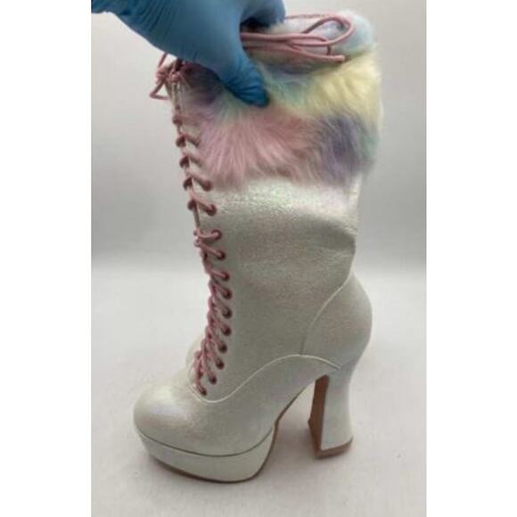 NWT Ellie Shoes Women's White Iridescent NORA Fashion Platform Heel Boot Size 7M - Picture 8 of 10